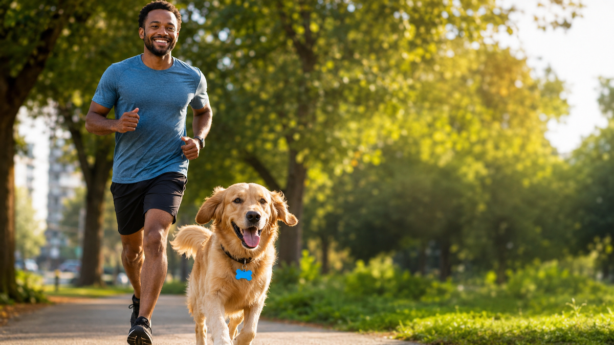 Dog wearing an engraved aluminum ID tag while running outdoors