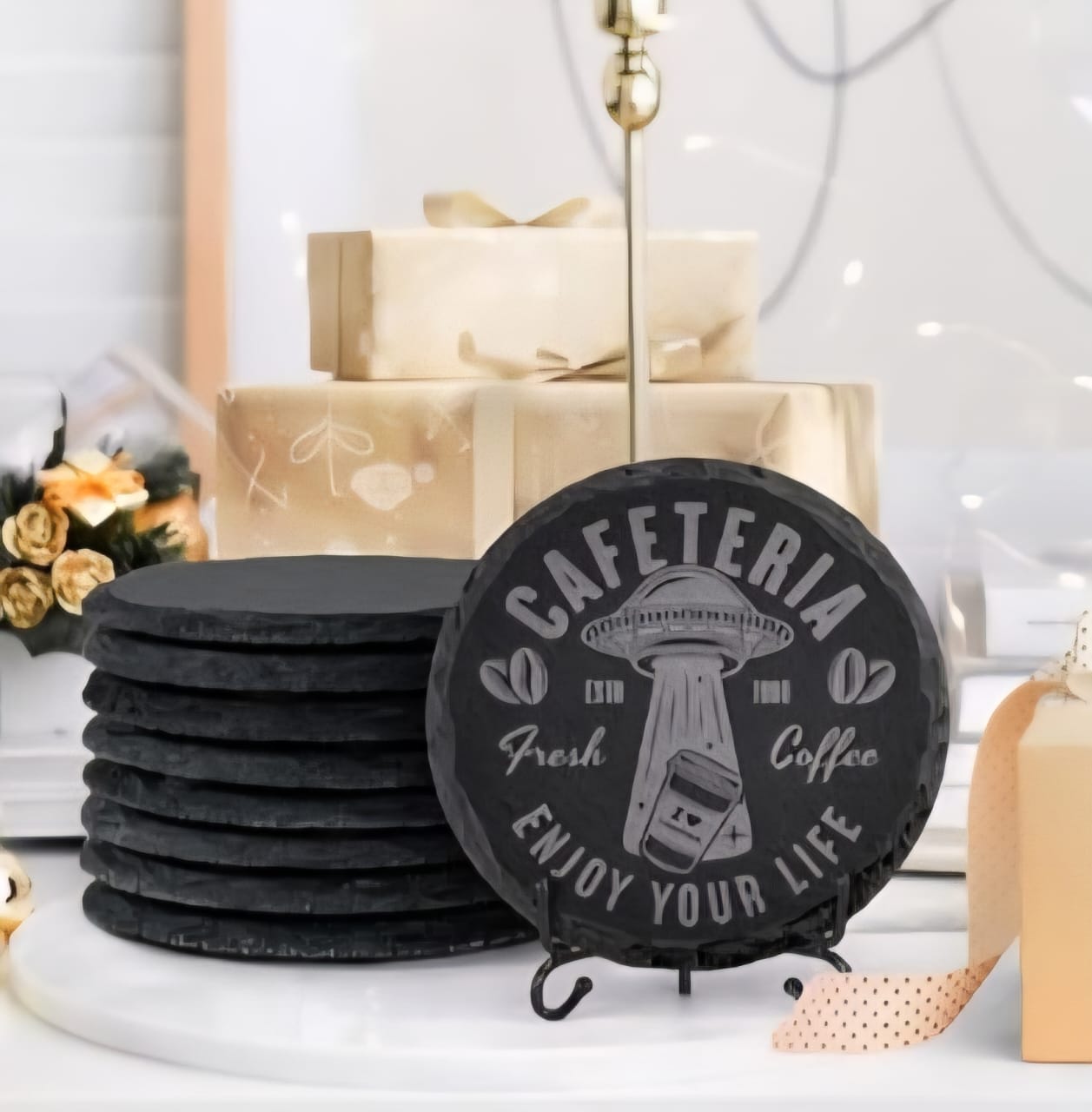 Personalized Round Slate Coasters - Set Of 4