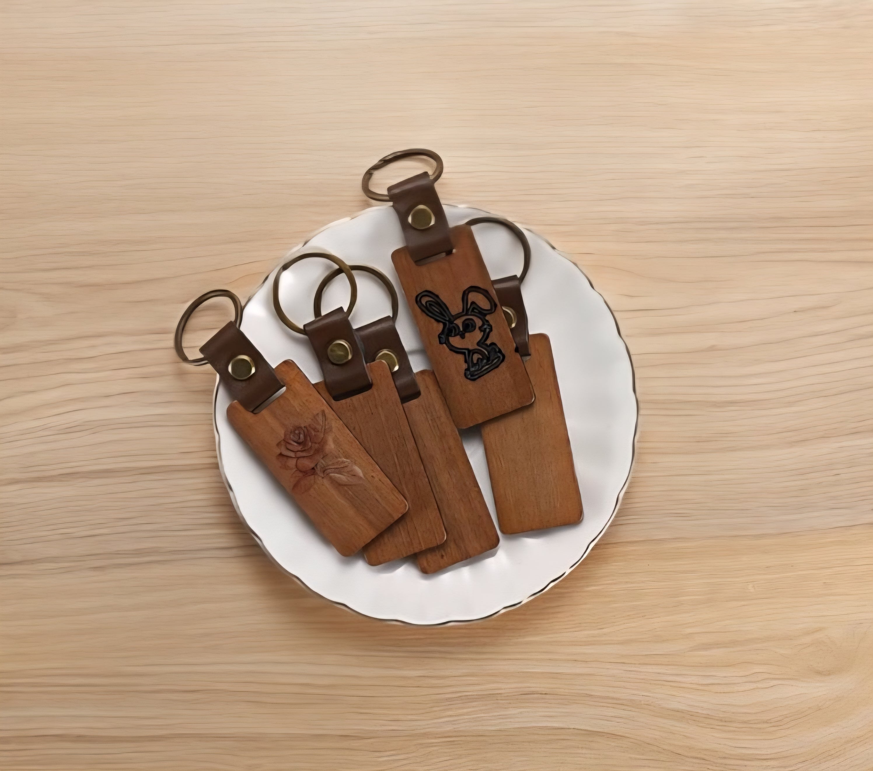 Personalized Executive Wood/Leather Keychain